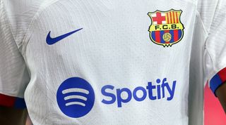 Barcelona's new white kit pictured ahead of their friendly against Arsenal in July 2023.