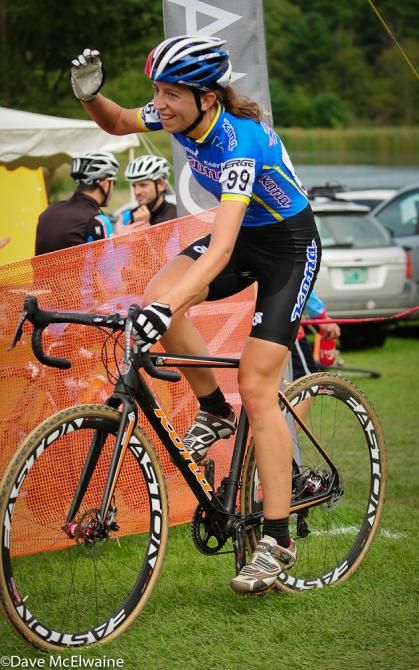 Helen Wyman (Kona Factory Team) had time to celebrate before crossing the line