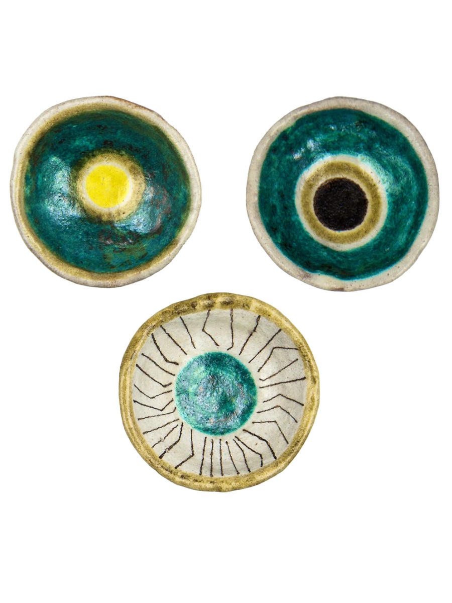 Pierfrancesco Solimene Crateri Set of 3 Yellow and Blue Bowls