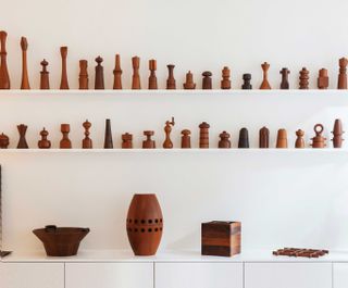 Display of Jens Quistgaard's wooden objects