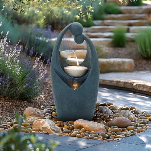 Charles Bentley 2 Tier, Water Feature, Cascading Water, Uv Resistant, Weather Resistant, Mains Powered, Plug Included, Frost Resistant, Dark Blue, Water Fountain, Built in Led Lights (62x30x24cm)
