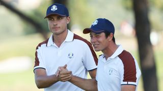 Ludvig Aberg and Viktor Hovland during the Ryder Cup at Marco Simone