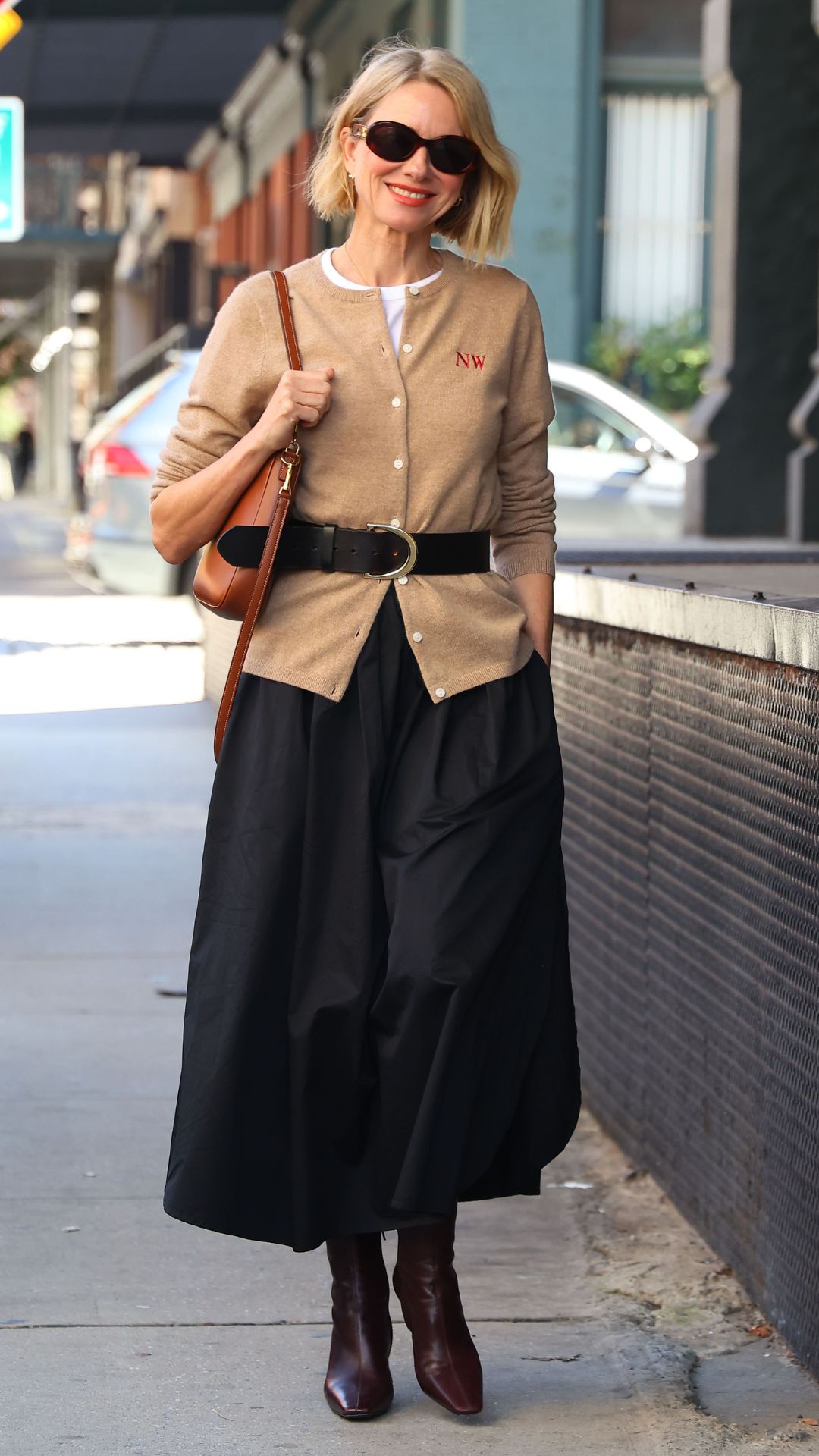 Naomi Watts wearing cashmere cardigan on 11 September, 2025