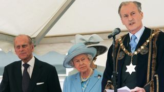 Lord Brabourne, formerly Lord Romsey (Norton Knatchbull) speaks in official robes for the Queen's visit to Romsey