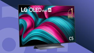 LG C5 OLED TV on a purple background
