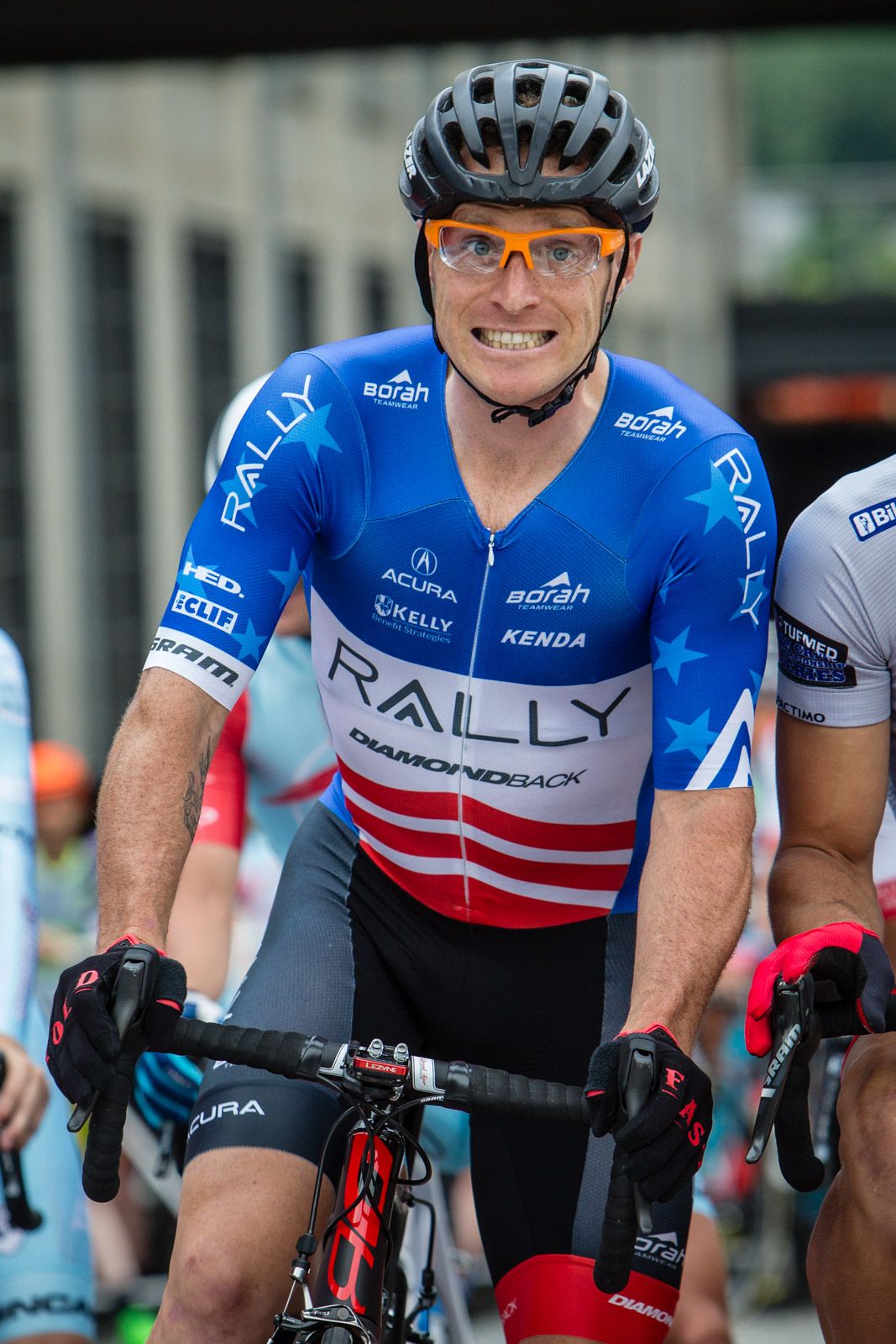 Brad Huff (Rally) was happy to show off his new national crit champ kit today.