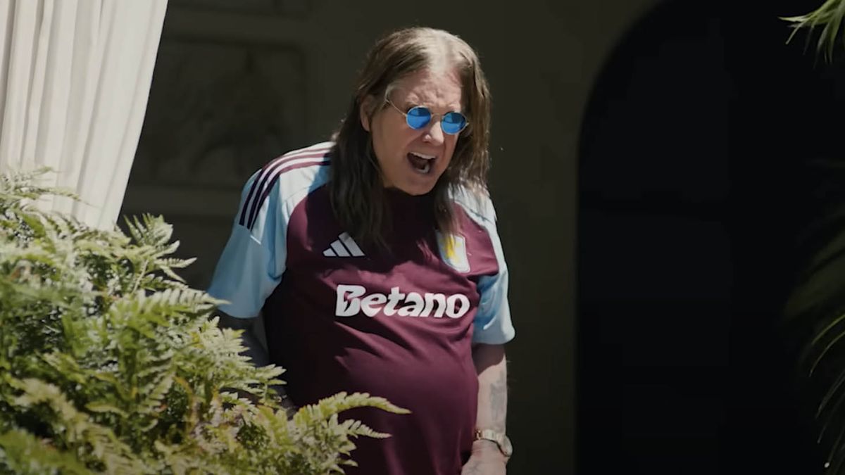 Ozzy Osbourne in Aston Villa kit