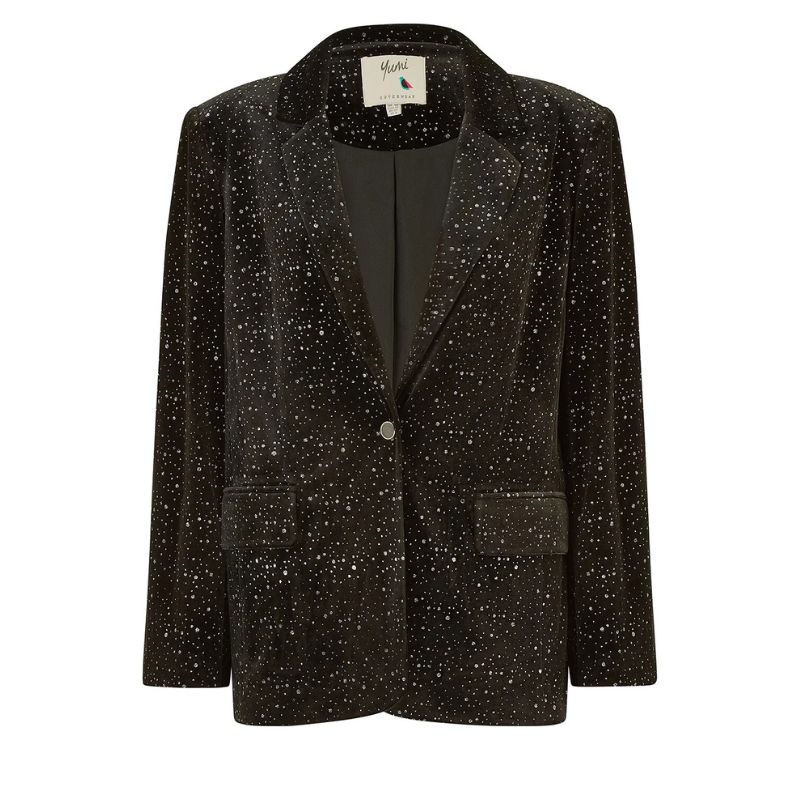 Yumi , Black Sequin Blazer With Pockets