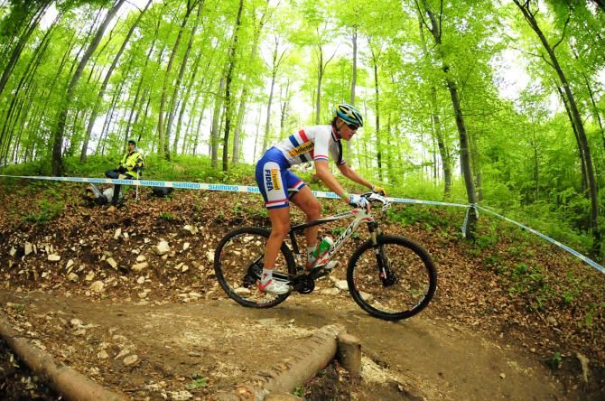 A riders take the "B" line through the woods