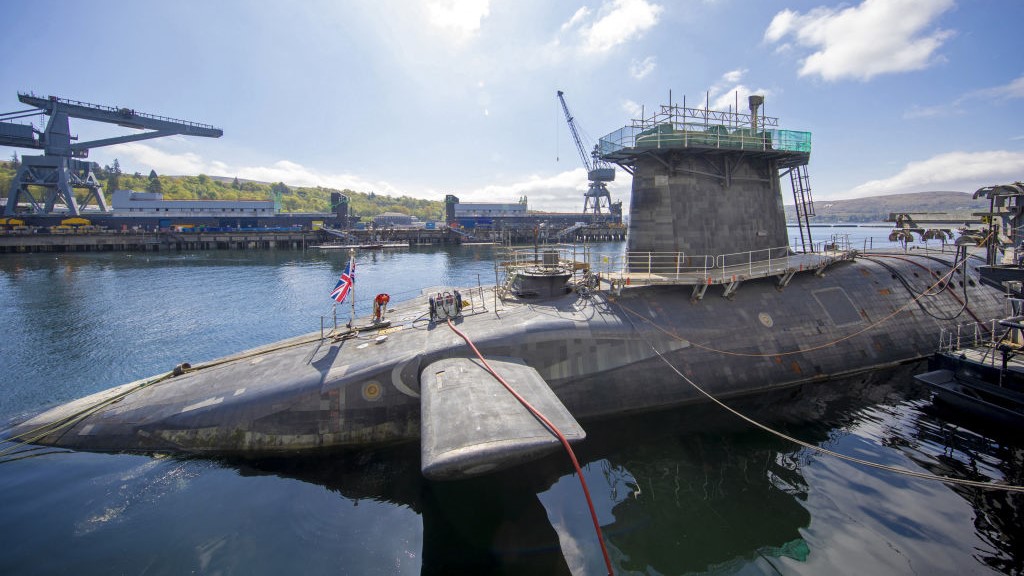 The British nuclear warhead-carrying submarine HMS Vigilant is docked at HM Naval Base Clyde in Scotland.