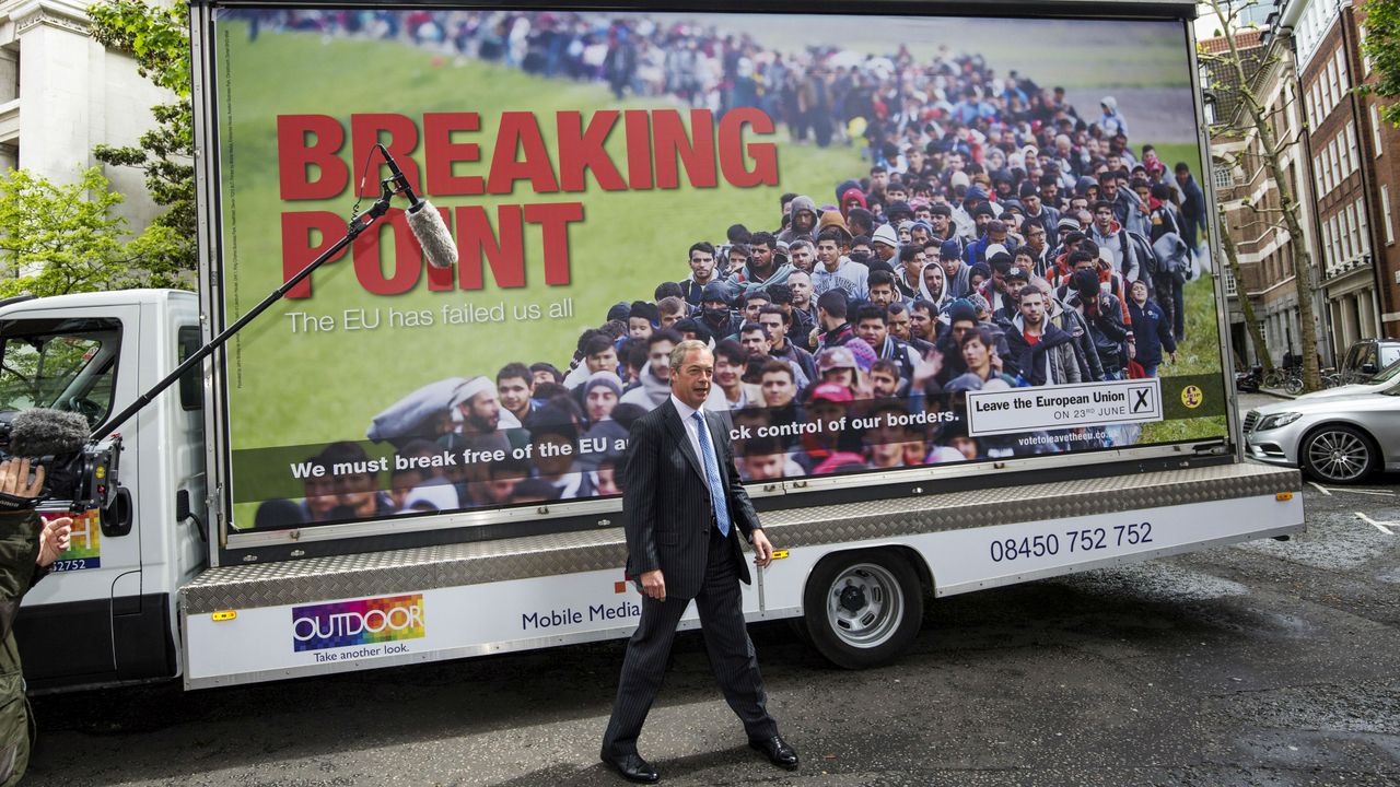 ... and unveils the now infamous EU referendum poster claiming the UK is at "breaking point"