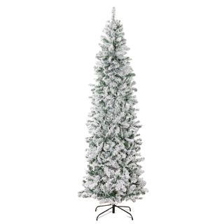 Best Choice Products Flocked Pencil Christmas Tree, Pre-Lit Slim Artificial Holiday Decoration, 6ft Lighted Skinny Snowy Appearance W/base