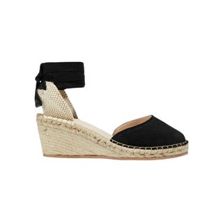 black and rattan espadrille wedges