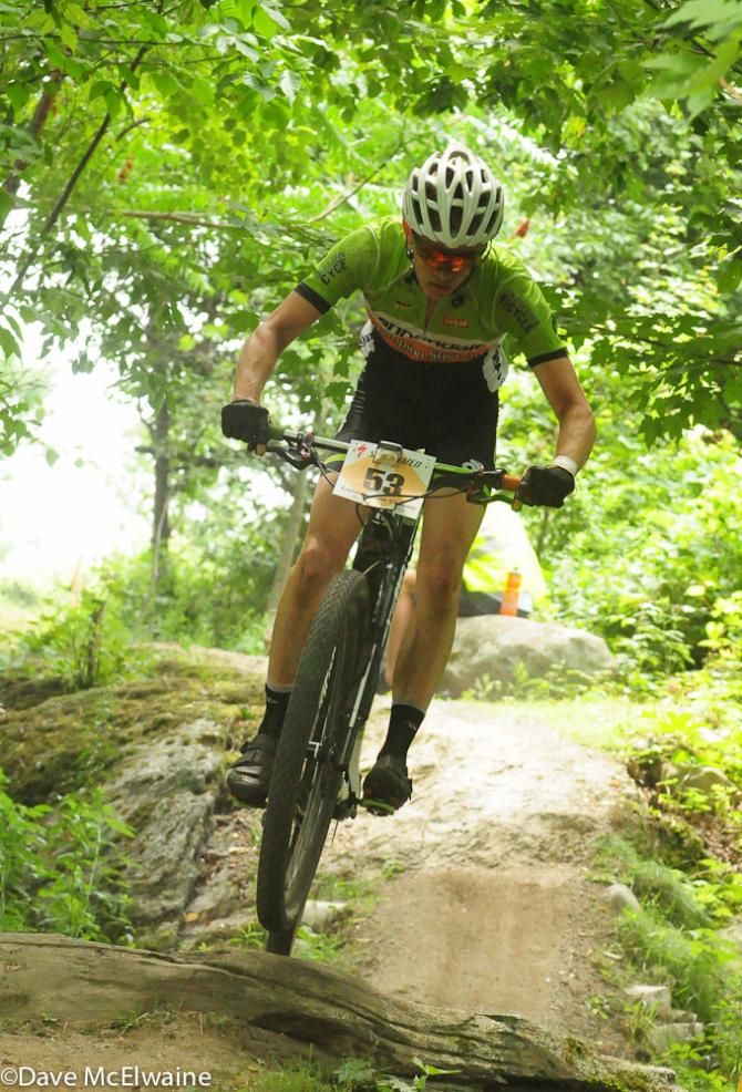 A Cannondale rider making the final descent to the start/finish area