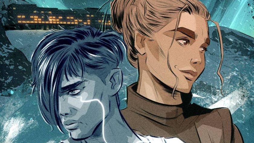 Key art for Tangerine Antarctic shows two characters stood side by side in front of a snowy background and hotel.