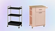 Two kitchen carts on soft purple background