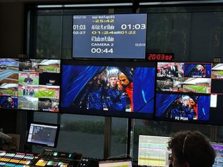 Screens showing Vizrt solutions being used to produce soccer content