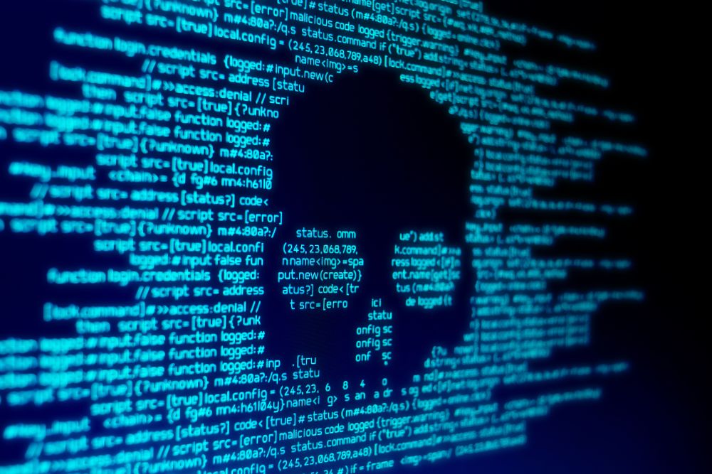 Stock image of a digital skull in code