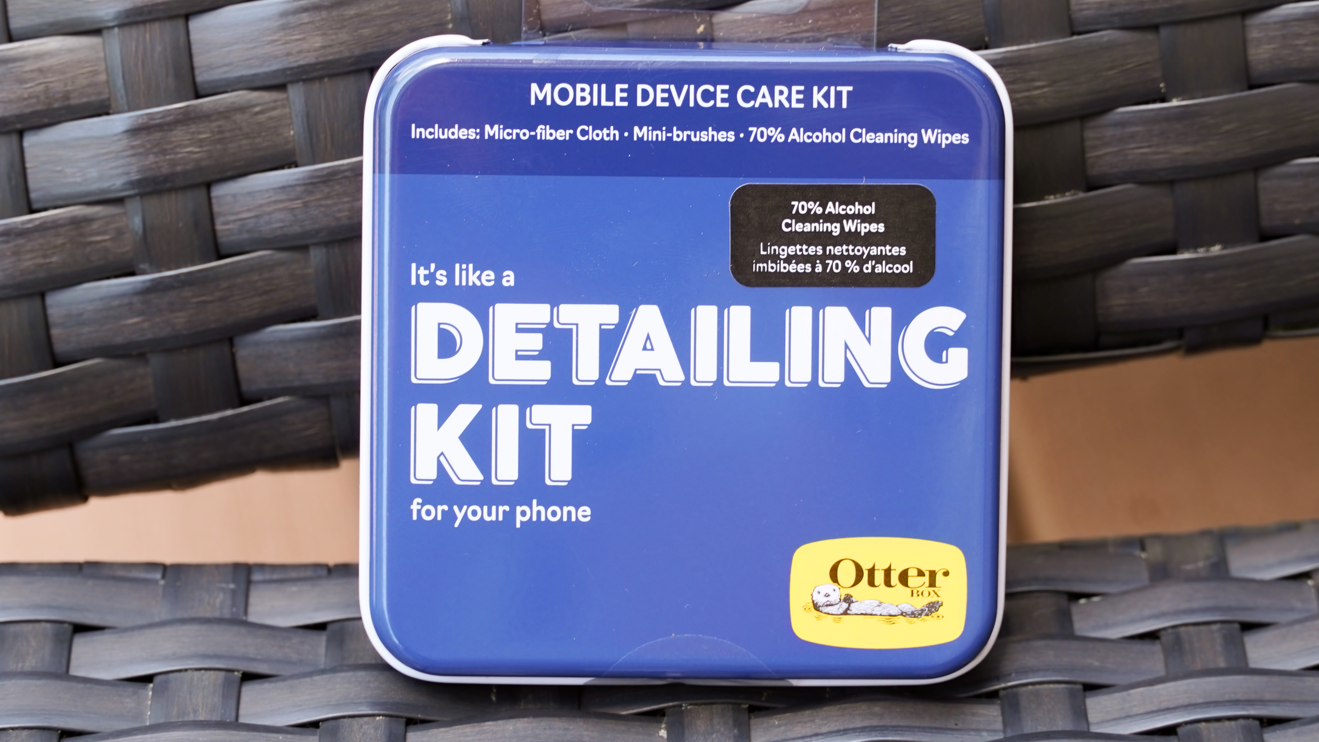The tin box of the Otterbox Mobile Device Care Kit.