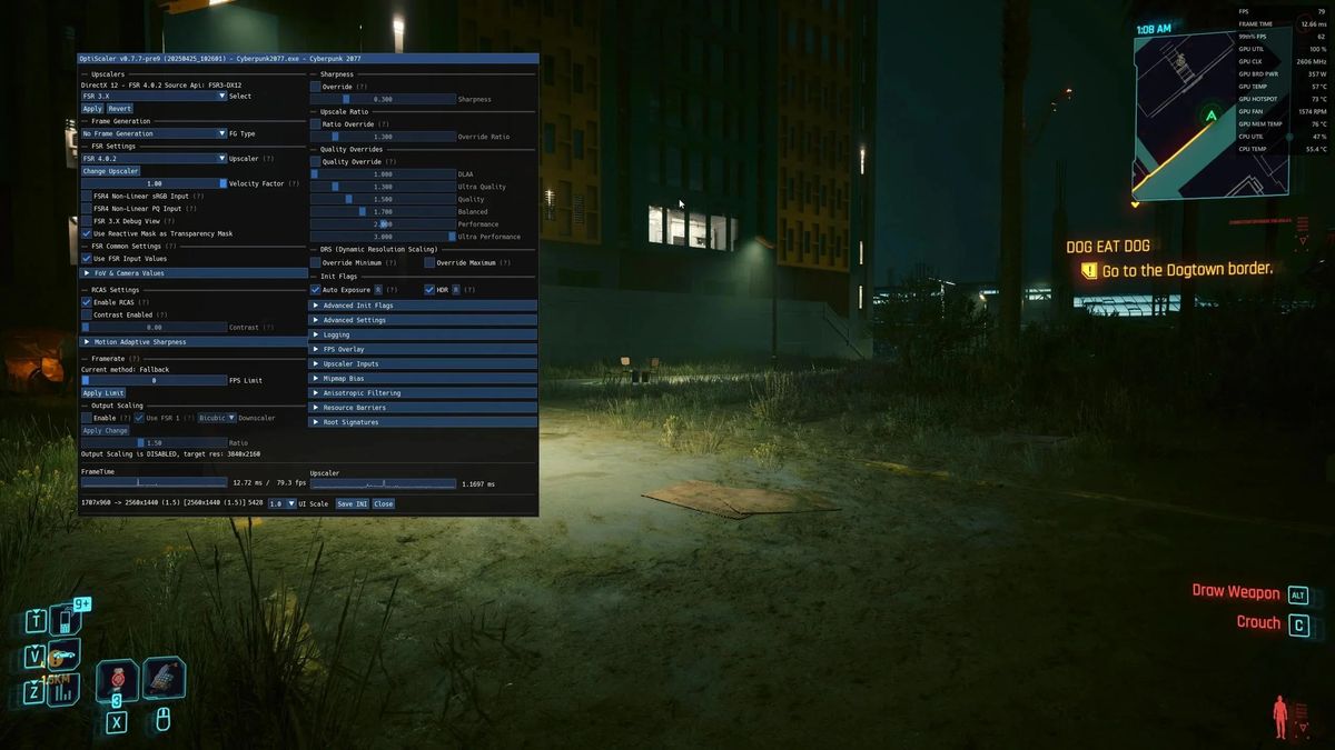 Cyberpunk 2077 comparison running FSR 3 and FSR 4