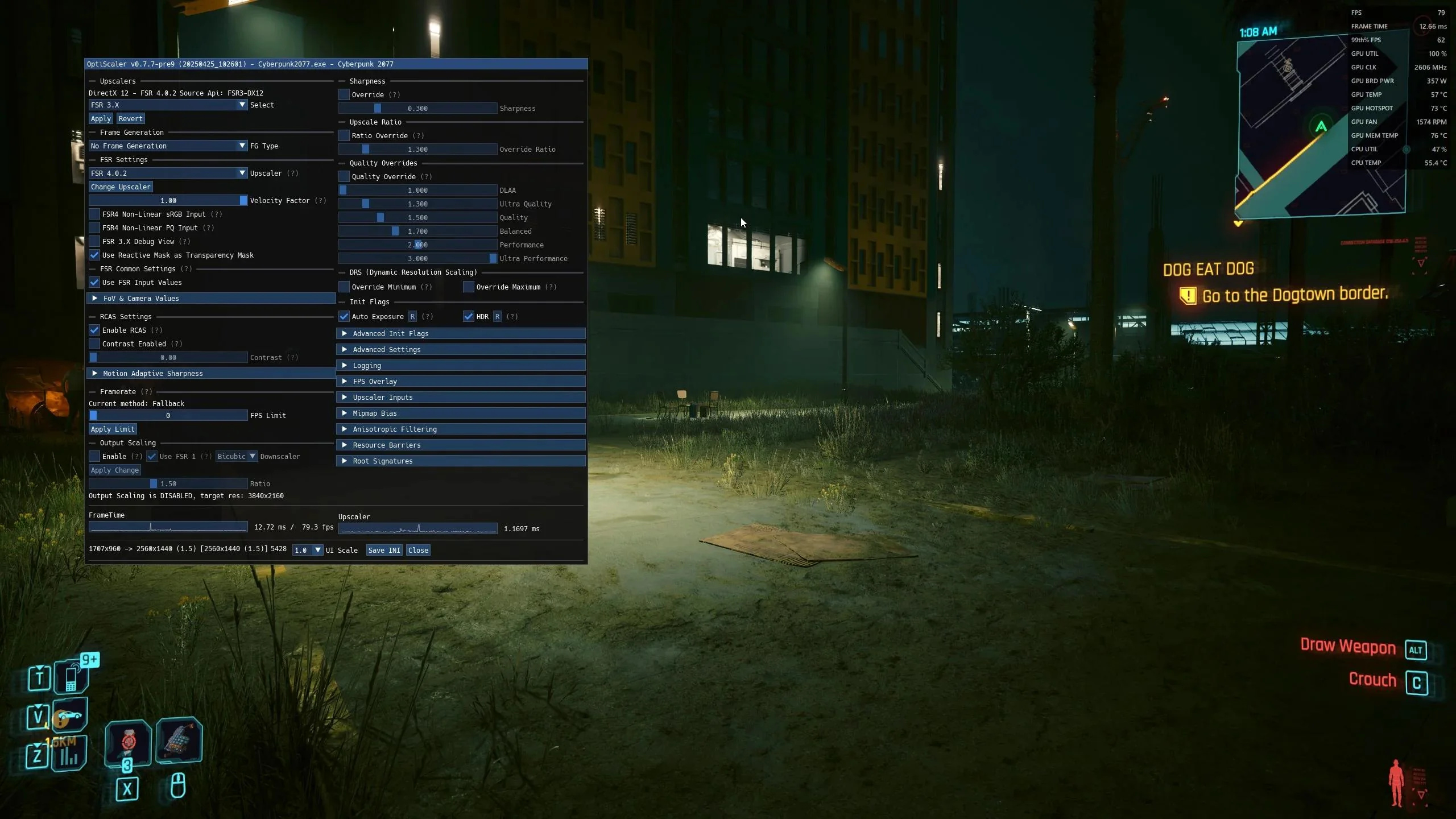 Cyberpunk 2077 comparison running FSR 3 and FSR 4