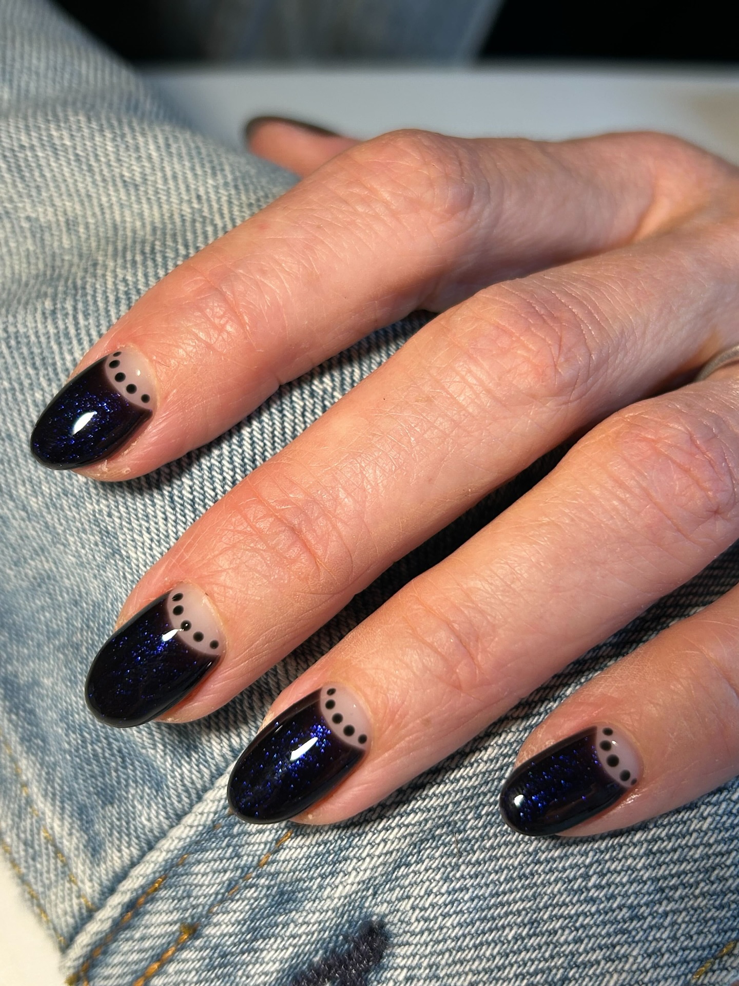 Half moon black nail art design