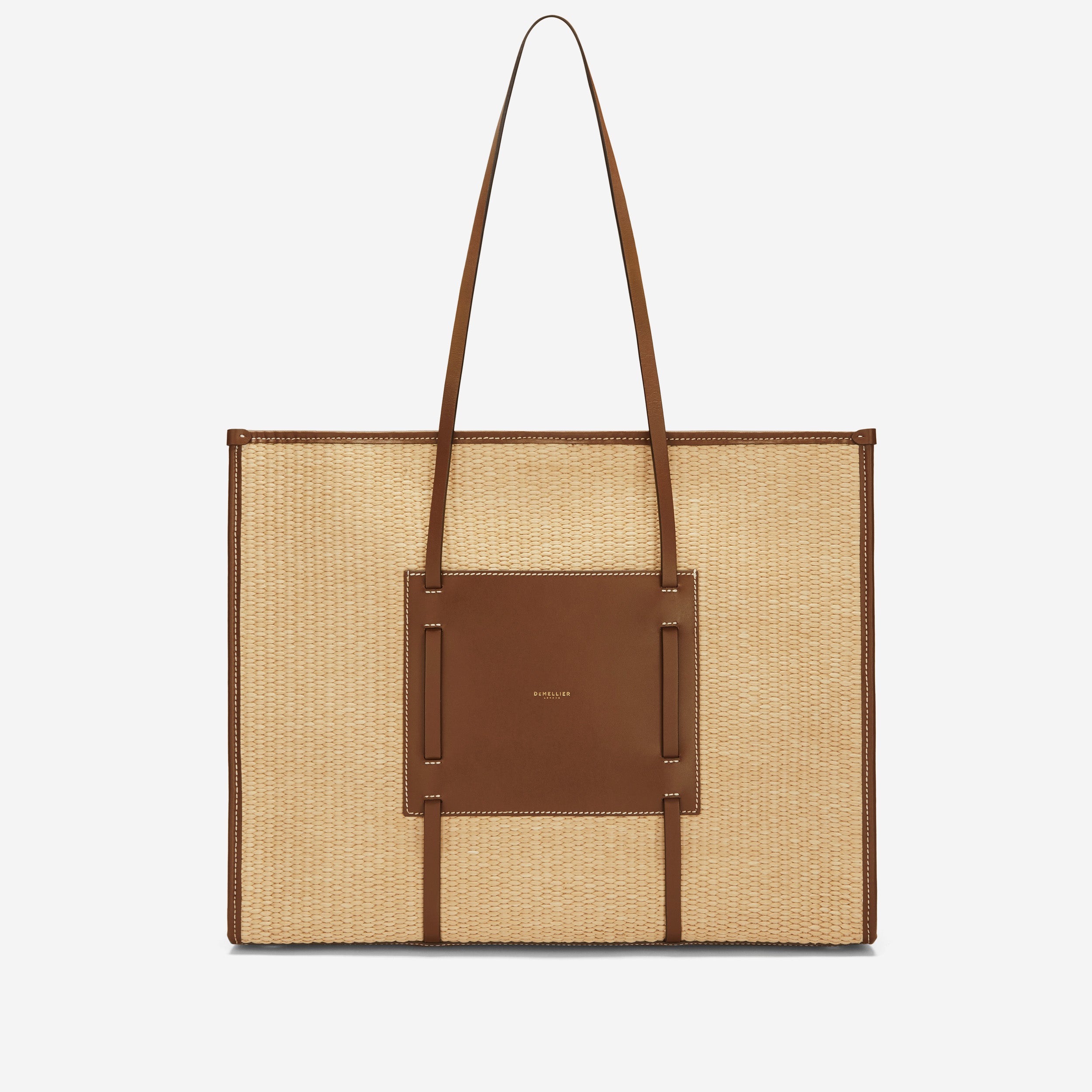 The Large Capri | Warm Raffia Tan Smooth Ecru Stitching | Demellier
