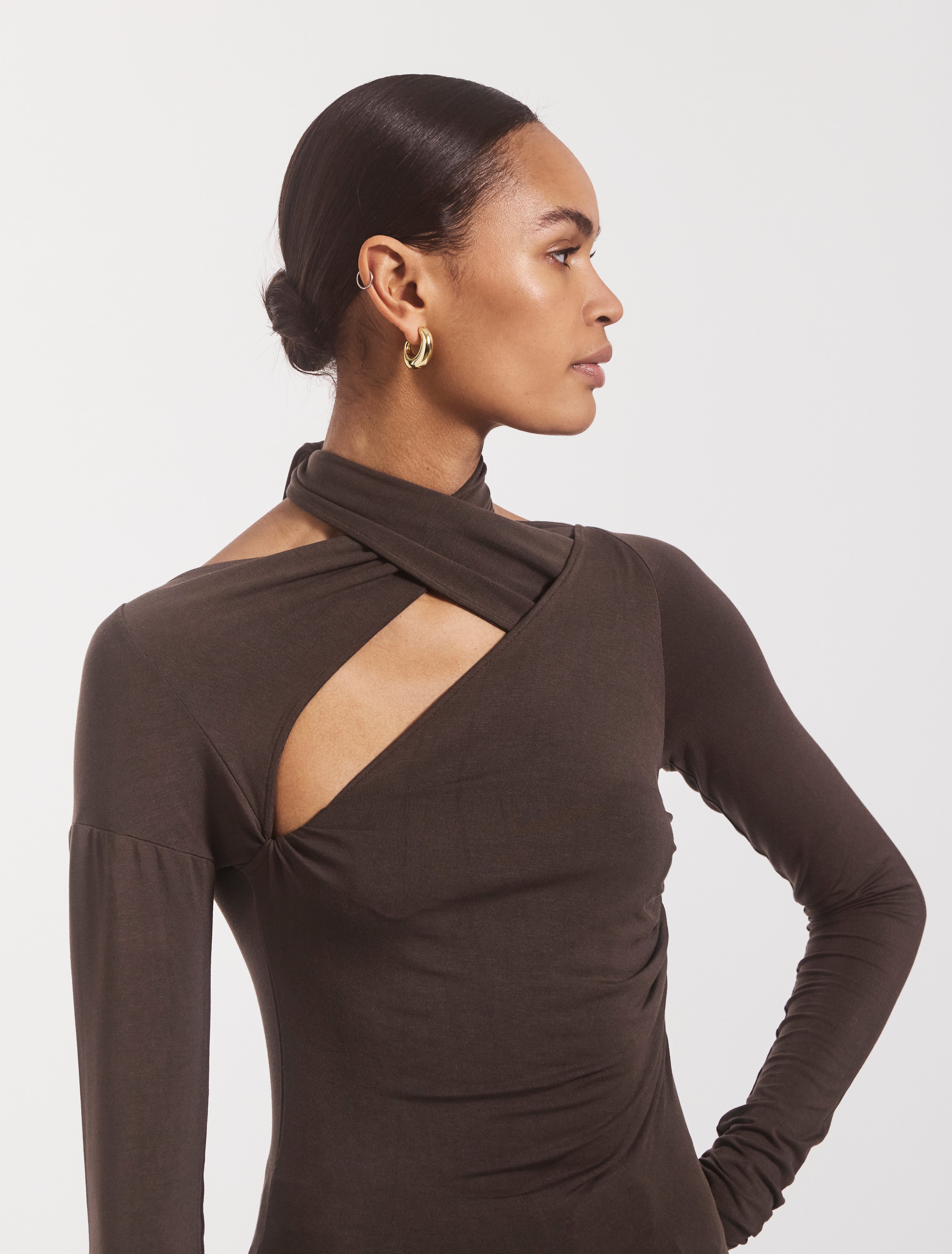 Coral Wrap Top in Turkish Coffee - Turkish Coffee / Xxs