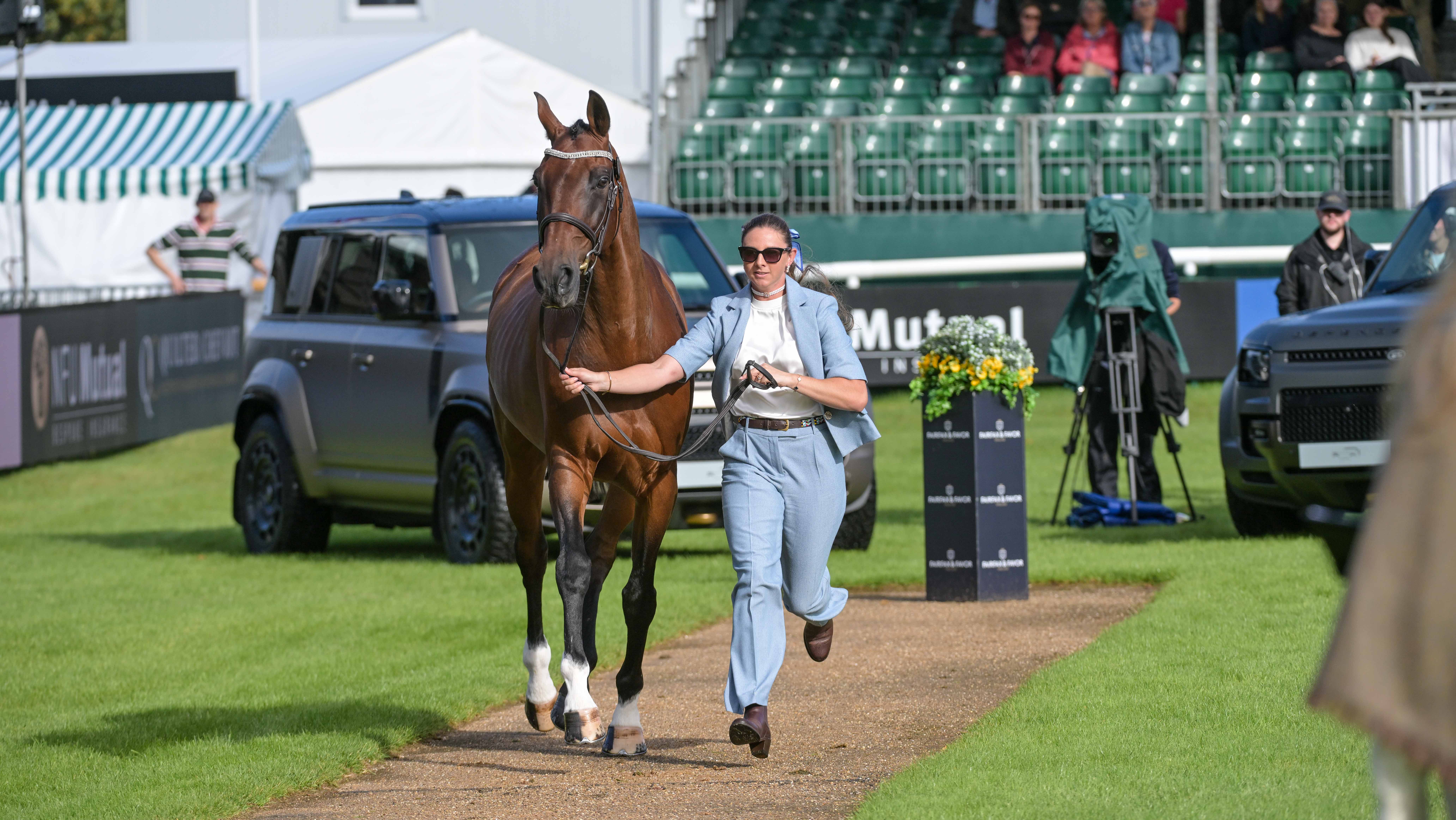 Burghley trot-up Samantha Lissington riding BILLY ALBERTO in the 1st Horse Inspections of the Defender Burghley Horse Trials, in the park land surrounding Burghley House near Stamford in Lincolnshire in the UK between 3rd - 7th September 2025