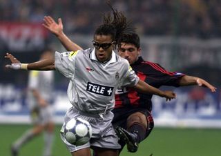 Edgar Davids holds off Gennaro Gattuso in the 2003 Champions League final between juventus and AC Milan in Manchester.