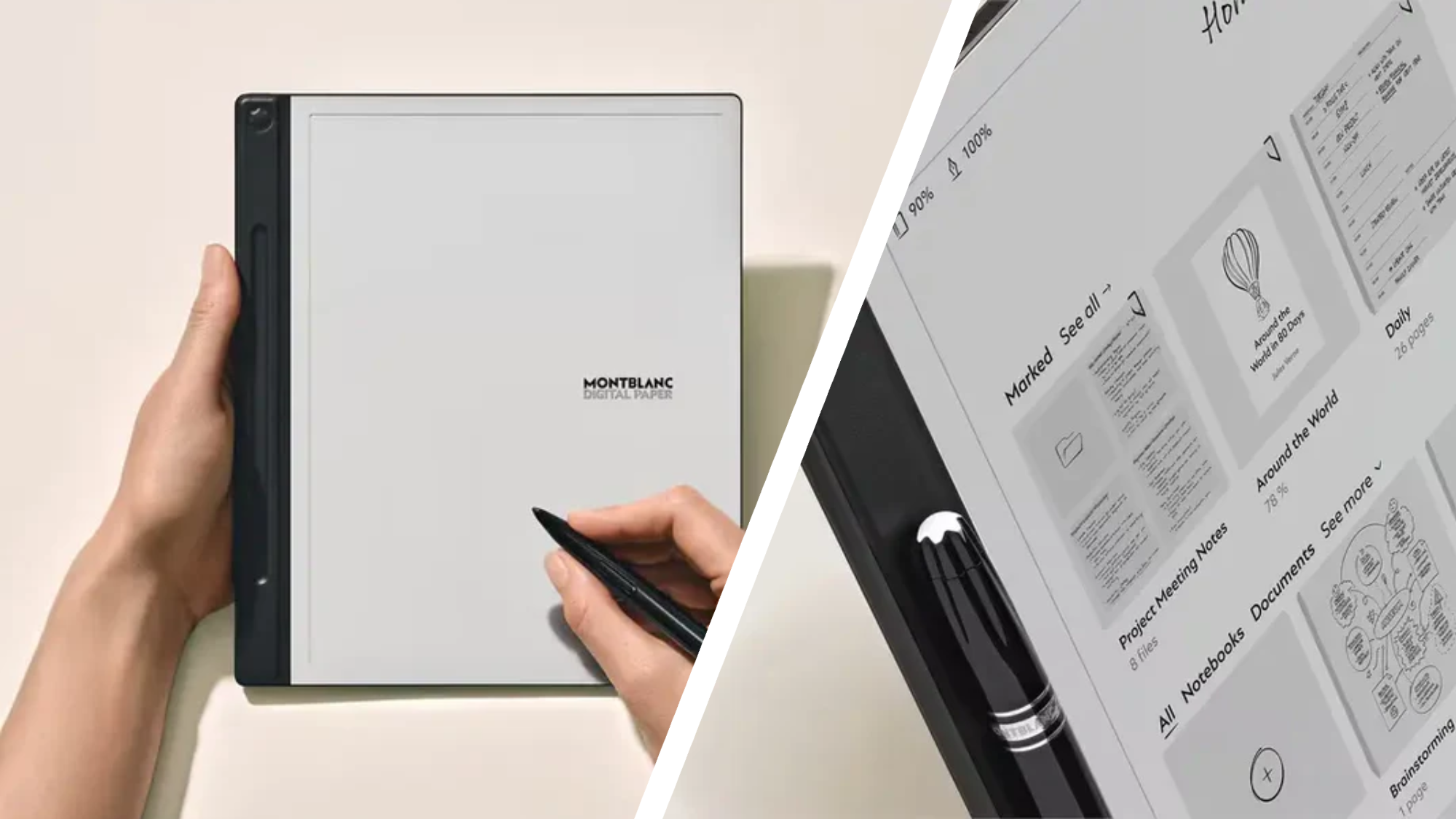 The Montblanc Digital Paper on a table with its pen