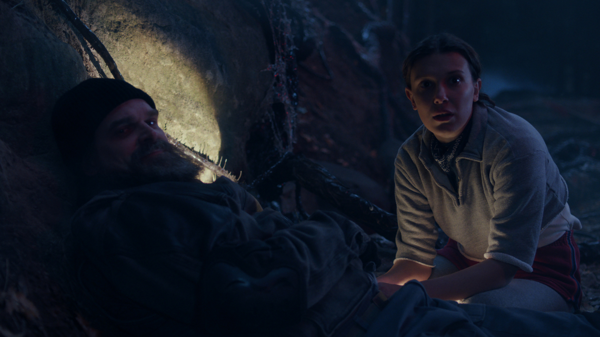 David Harbour and Millie Bobby Brown as Jim Hopper and Eleven in Stranger Things Season 5 Volume 1