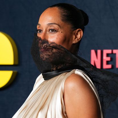 Tracee Ellis Ross attended the Being Eddie red carpet premiere in a face-covering Dior Spring 2026 look
