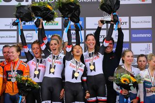 Celebrations on the podium for the Sunweb riders