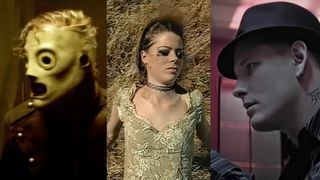 Compilation photo of screengrabs from three Slipknot music videos