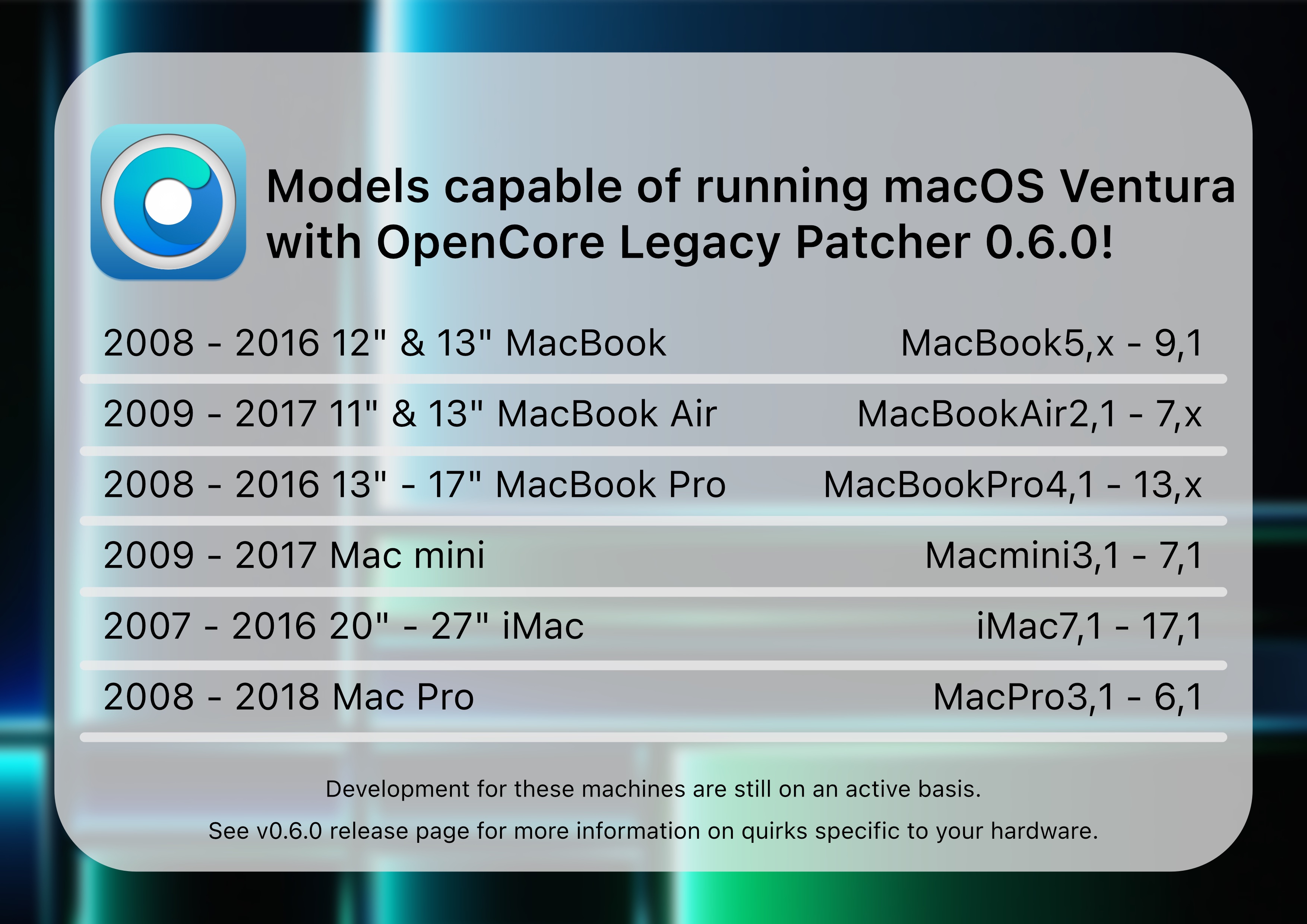 OpenCore supported Macs