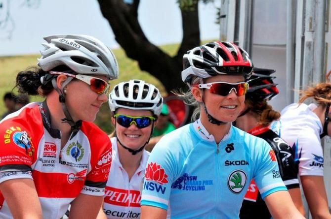 Race leader Kimberley Wells (Specialized-Securitor) before the start of the women's event