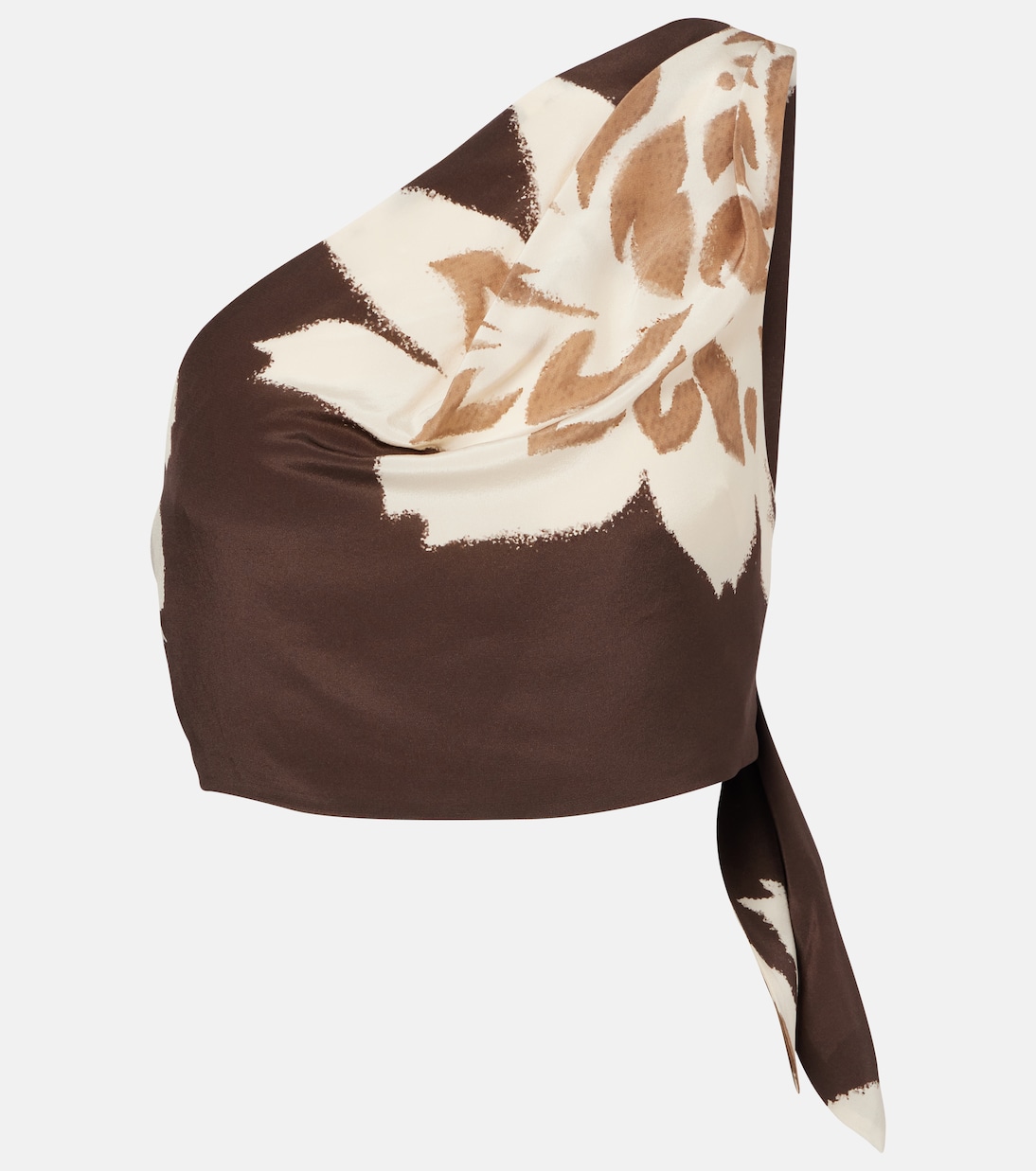 Floral One-Shoulder Silk Satin Top