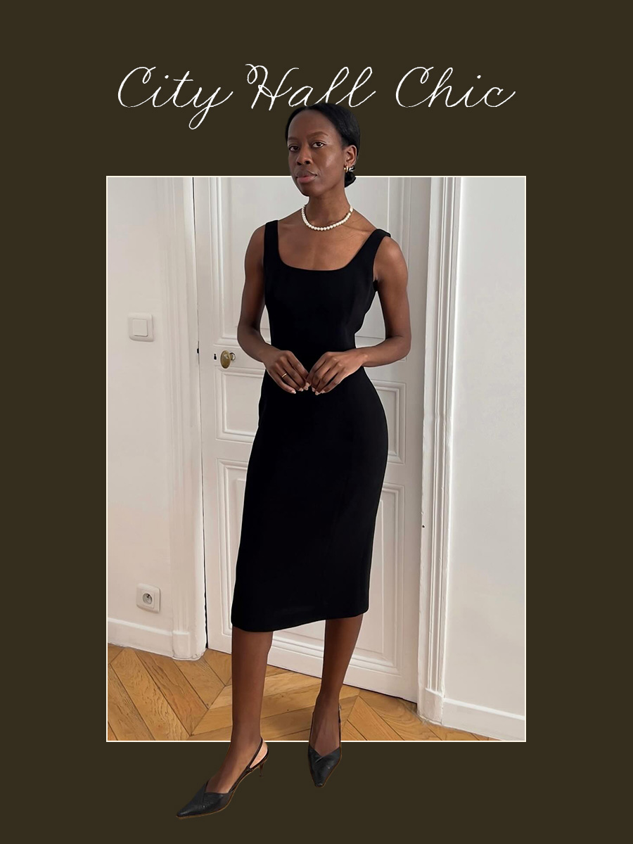 City hall chic fall wedding dress code outfit