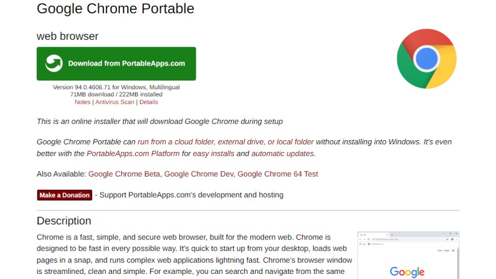 Website screenshot for Google Chrome Portable