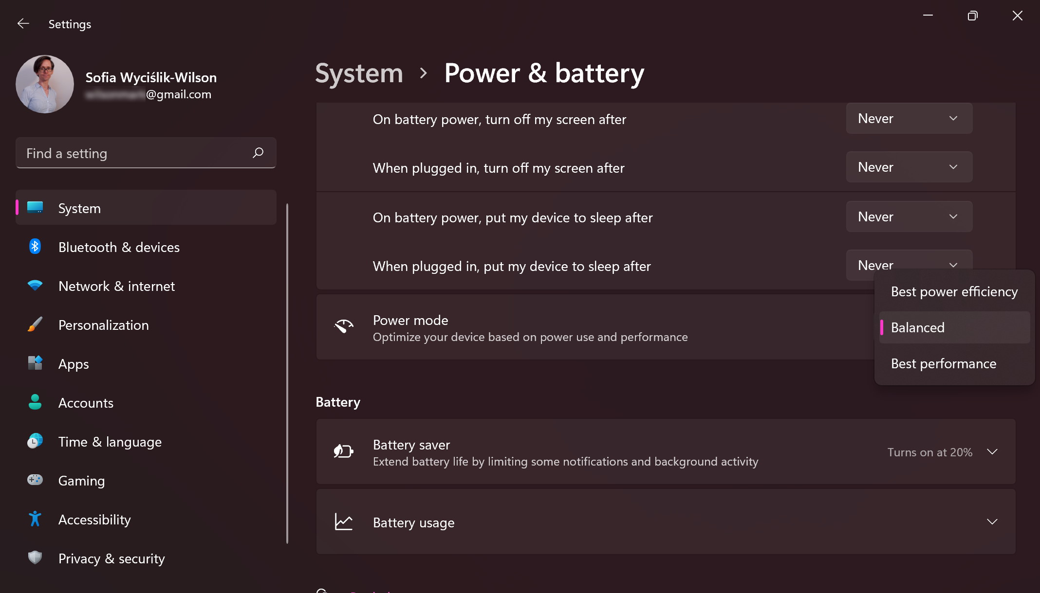 Windows 11 Power & battery screenshot