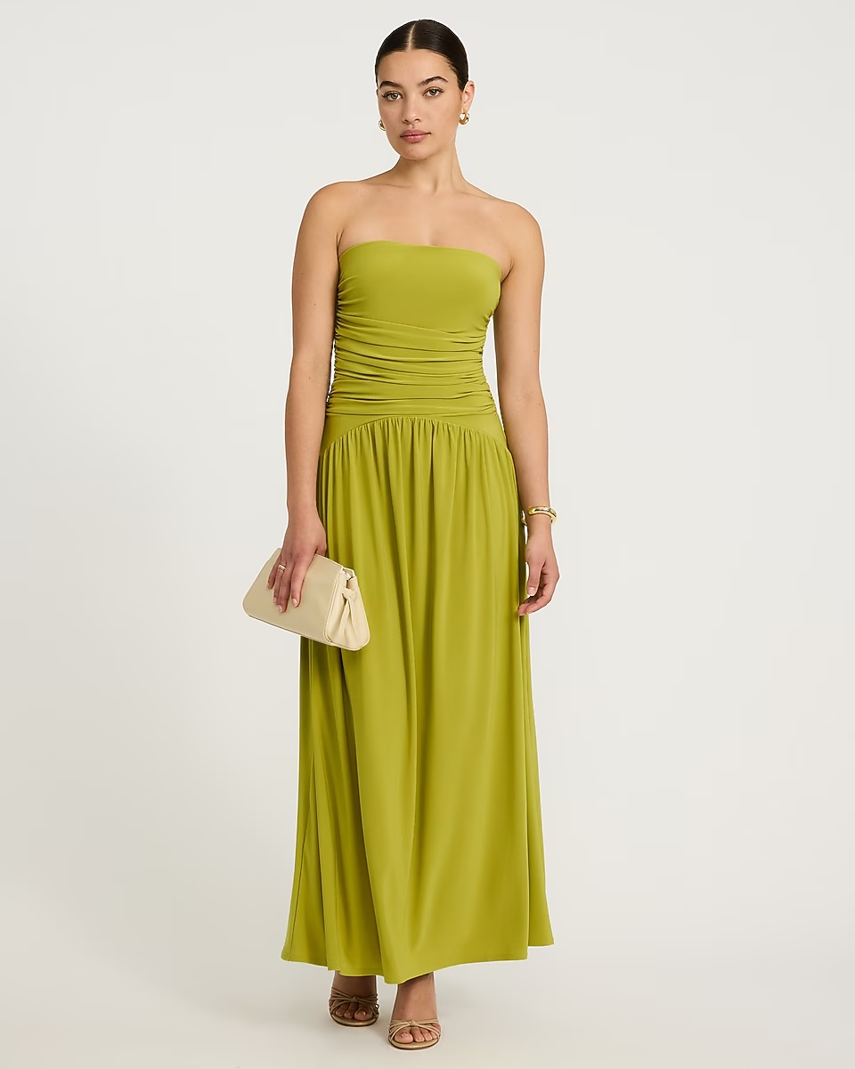Express, Strapless Drop Waist Ruched Maxi Fit and Flare Dress