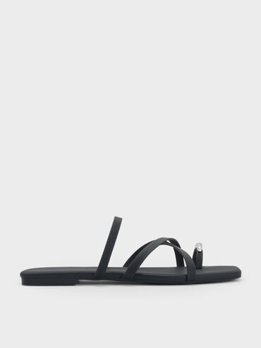Metallic-Accent Strappy Toe-Ring Sandals