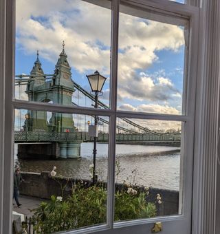 Wilf's new view - Hammersmith Bridge in the sunshine.