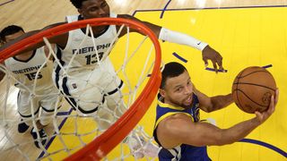 Stephen Curry #30 of the Golden State Warriors takes a shot against Jaren Jackson Jr. #13 of the Memphis Grizzlies in Game Six of the 2022 NBA Playoffs Western Conference Semifinals at Chase Center on May 13, 2022 in San Francisco, California.