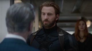 Steve Rogers facing down hologram Thunderbolt Ross