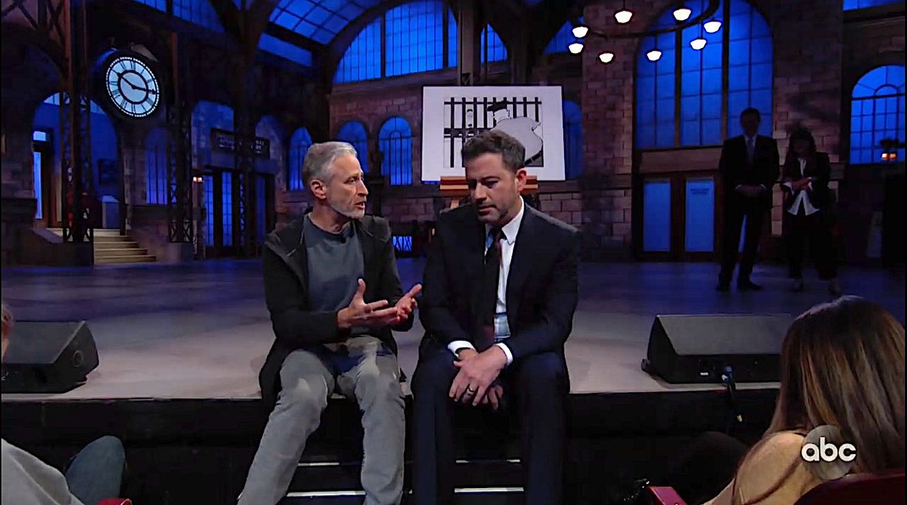 Jon Stewart gives Jimmy Kimmel a pep talk