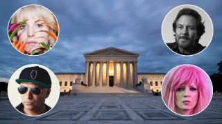 The US Supreme Court building with inset pictures odf Hayley Williams, Eddie Vedder, Tom Morello and Shirley Manson