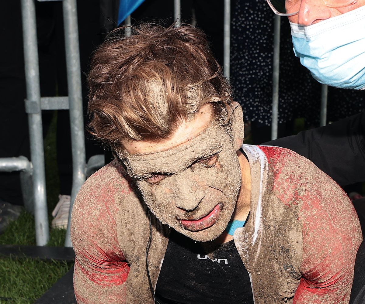ROUBAIX, FRANCE - OCTOBER 03: Guillaume Boivin of Canada and Team Israel Start-Up Nation covered in mud after the 118th Paris-Roubaix 2021 - Men's Eilte a 257,7km race from Compi&Atilde;&uml;gne to Roubaix / #ParisRoubaix / on October 03, 2021 in Roubaix, France. (Photo by Fred Mons - Pool/Getty Images)
