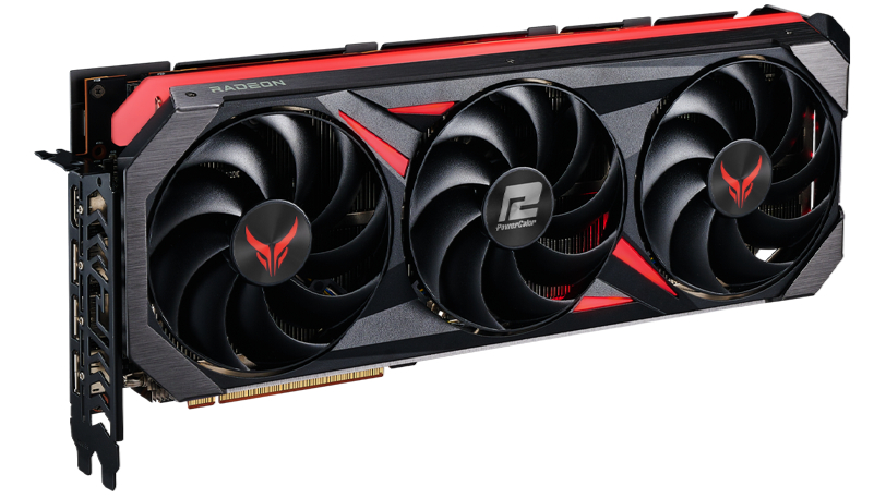 A PowerColor RX 7800 XT against a white background